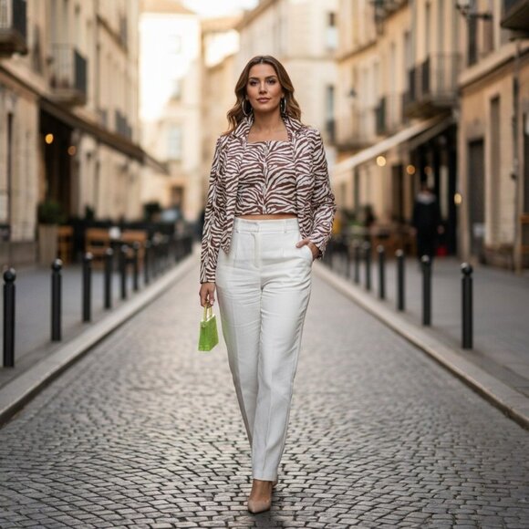 Mocha Zebra Print Cropped Jacket Animal Pattern Co‑Ord Sz L - Picture 4 of 5
